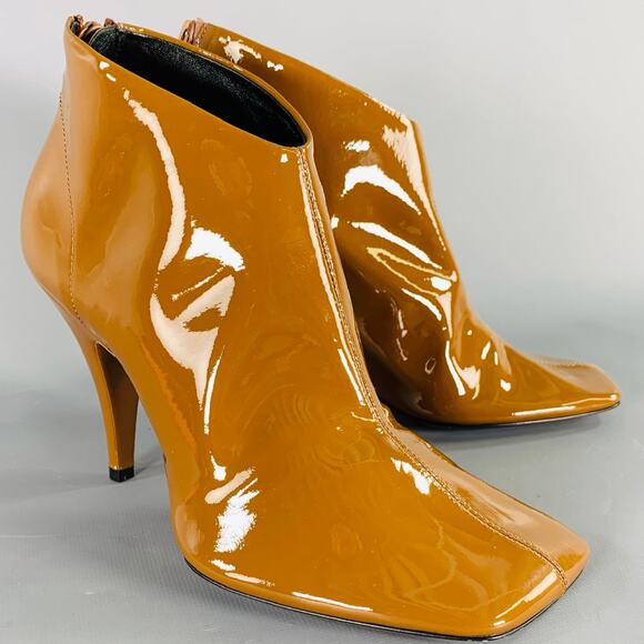PHOEBE PHILO Size 7.5 Camel Patent Leather Square Toe Boots - Picture 1 of 9
